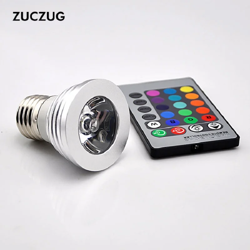 3W E27 RGB лампа точечного света 16 цветов обесцвечивание AC10V 220V с 24 кнопки