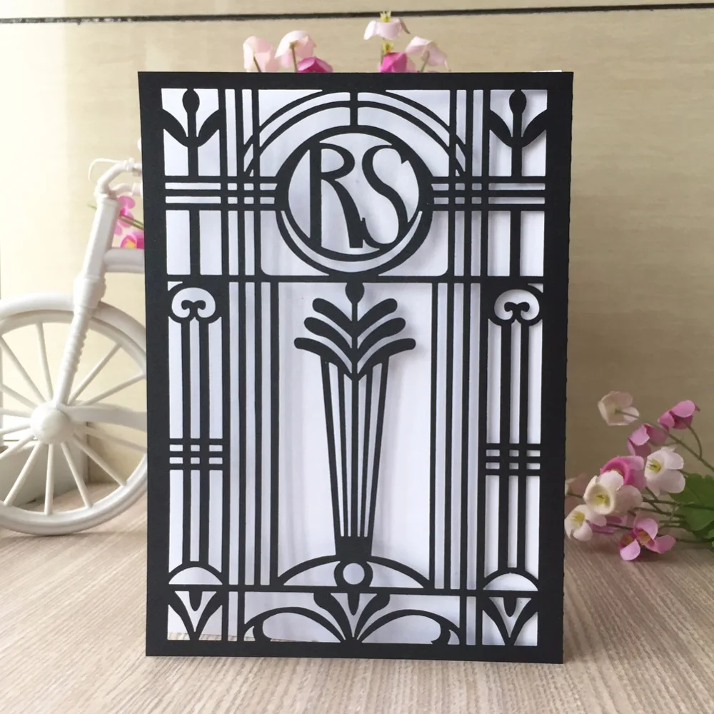 100 шт./лот жемчужные бумажные свадебные приглашения открытка кружевная карточка