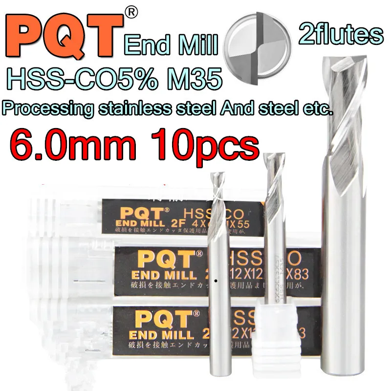 6 0*6*13*57 мм 10 шт./компл. миниол 2 канавки Япония PQT HSS CO M35 Концевая фреза из