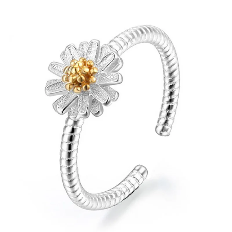 

100% 925 sterling silver fashion sunflower ladies`finger rings jewelry female open party ring no fade drop shipping