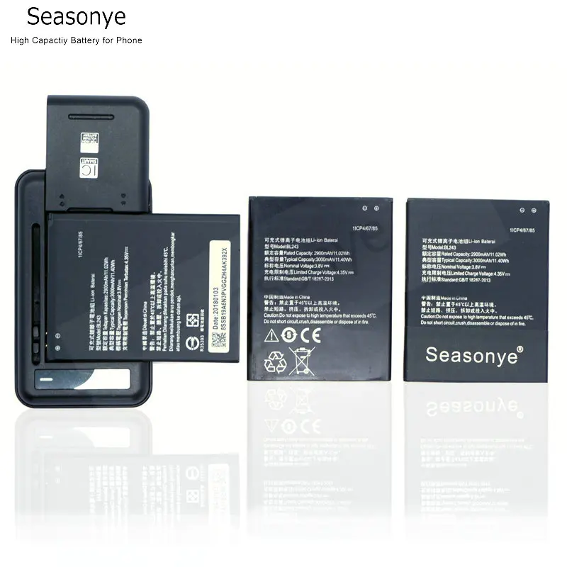 Запасной аккумулятор Seasonye 3X 2900 мАч BL243 + универсальное зарядное устройство для