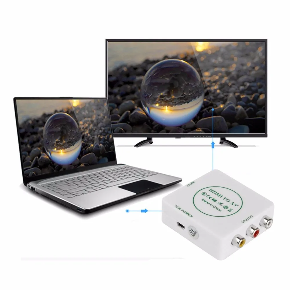 HDMI to AV CVBS Video Audio Signal Converter Adapter For TV VHS VCR DVD Support Standard NTSC PAL Formats Output White |