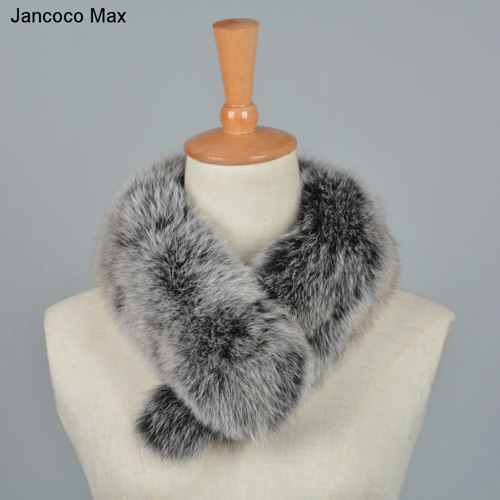 Black Frosted Jancoco Max стиль Для женщин из натурального меха лисы шарф женские шляпки теплая зима ошейники для собак Одежда высшего качества модное кашне S7204 - Цвет: Black Frosted