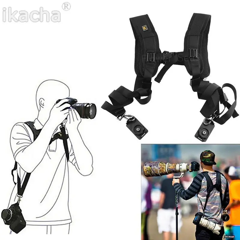 Черный мягкий быстросъемный двойной ремень на шею и плечо для камеры Canon Sony Nikon