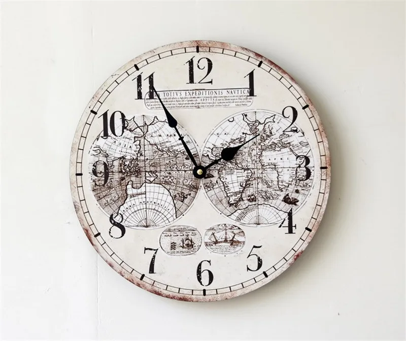 Европейская мода настенные Висячие часы глобус Карта ностальгия твердой