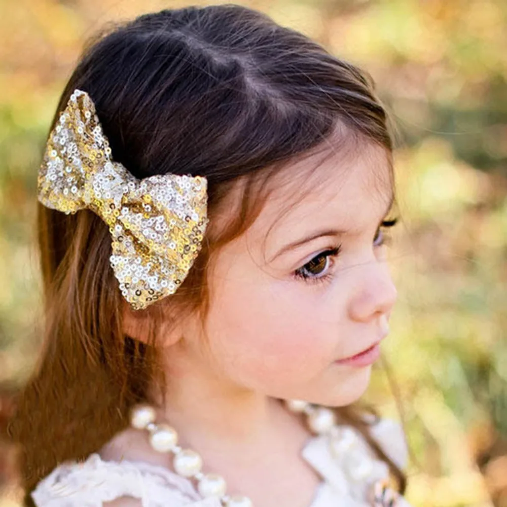 New Arrival Girl Hair Clips Shiny Sequin Barrettes Bling Big Bow Hairpins Headbands Boutique Accessories | Детская одежда и обувь