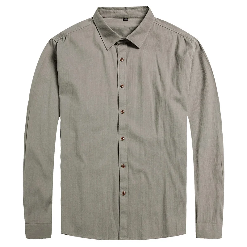 10XL 8XL 6XL 5XL 4XL Spring Mens Casual Shirts Cotton Linen Gray Color Brand Clothing Man's Long Sleeve Loose Clothes Male Tops | Мужская