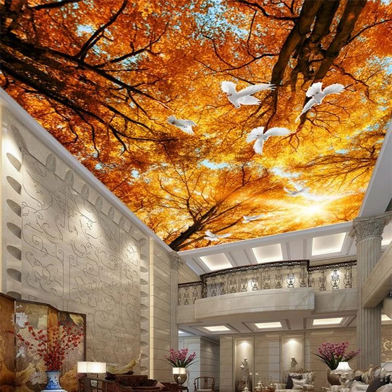Большие бесшовные 3D обои с мозаикой потолки Зенит стерео солнце желтый клен