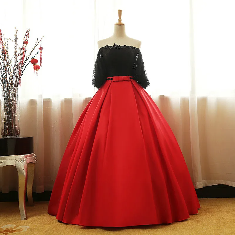 Красное и черное бальное платье Quinceanera платья Половина рукава Сладкий 16 s Vestidos De 15