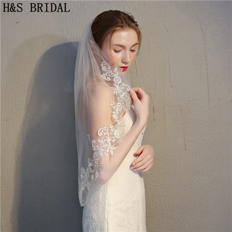 Фата свадебная короткая двухслойная 75 см с аппликацией|velos de novia|veil bridalivory wedding veil |
