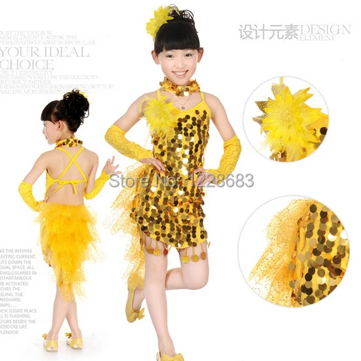 Детское платье для Бальных Танго латиноамериканских танцев с блестками |