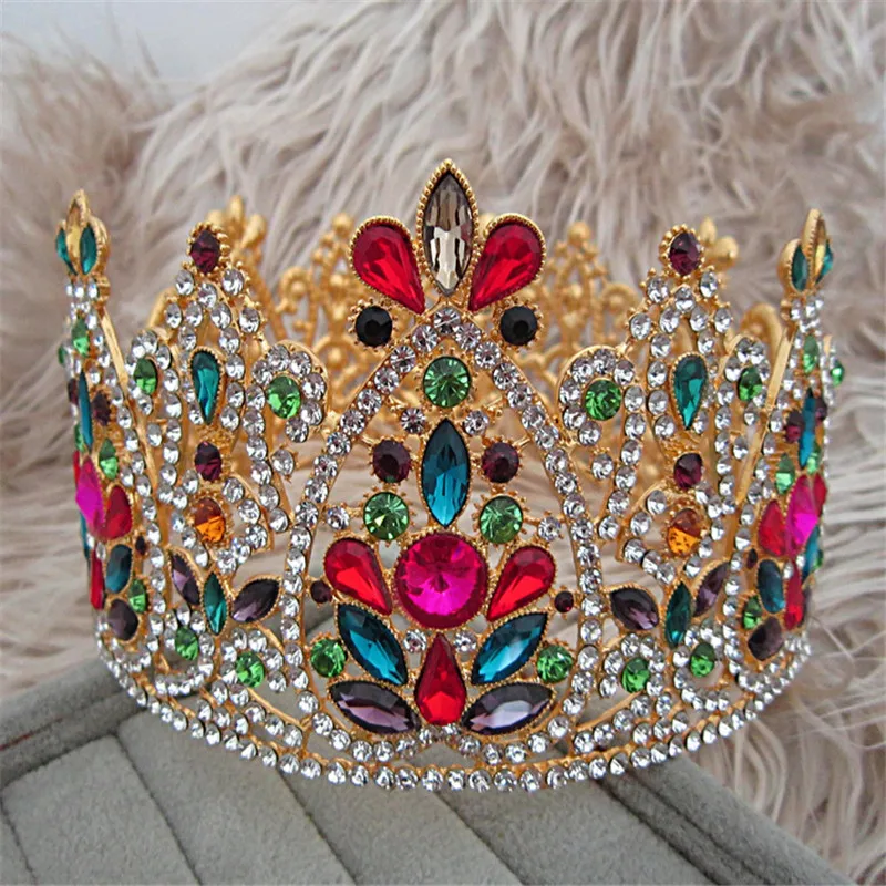 

Large Crystal Baroque Wedding Queen King Crown Bridal Tiara Bride Women Prom Hair Ornaments Wedding Hair Jewelry Accessories