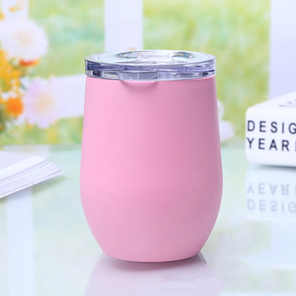 Розовый 12 унций термос чашка кофе кружки нержавеющая сталь Stemless красное вино и коктейльные бокалы бар напиток пивная чашка - Цвет: Розовый