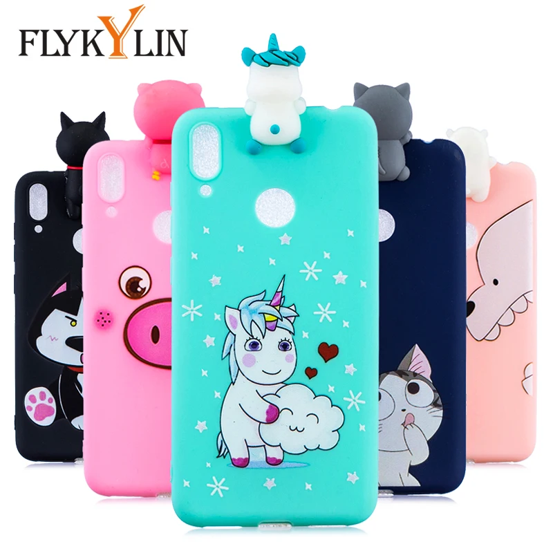 FLYKYLIN Silicone Case For Huawei Y7 Prime 2019 Y 7 Back Cover on Soft TPU Cartoon 3D Doll Toys Coque |
