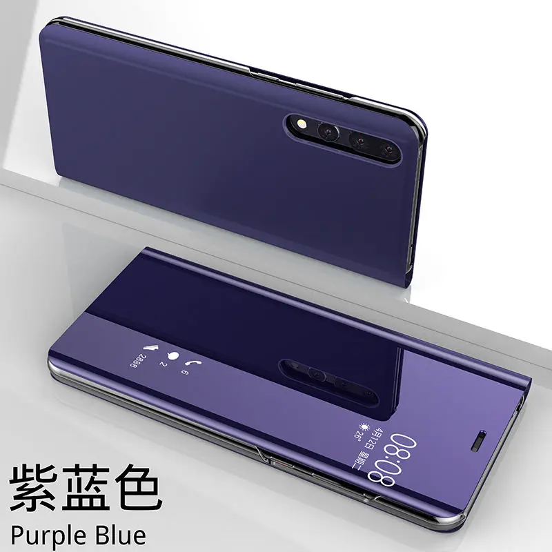 Violet blue P умный прозрачный зеркальный чехол для huawei P8 P9 P10 P20 Lite Plus для mate 10 20 lite pro honor 10 9 8 nova 3 3i флип-чехол - Цвет: Violet blue