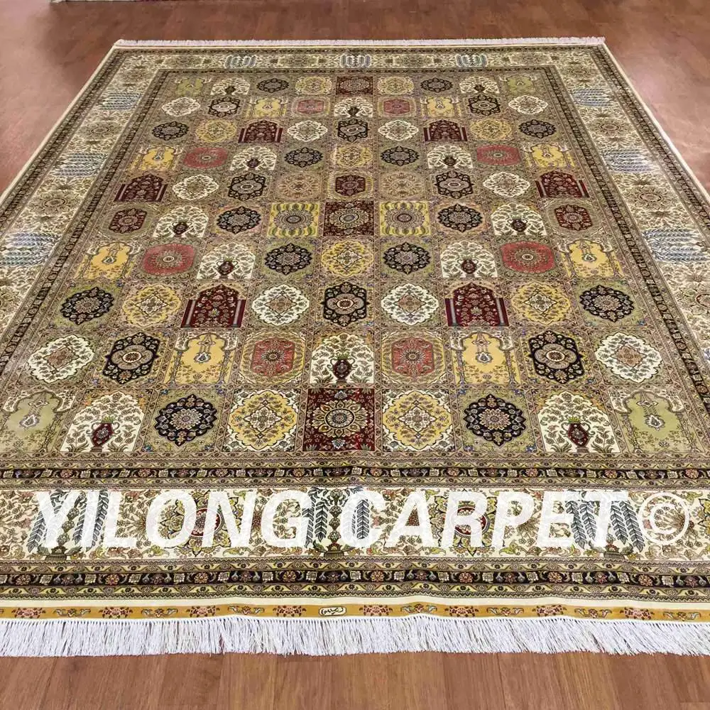 YILONG 9'x12' traditional persian design silk rug four seasons elegant carpet (QZT29A9x12) | Дом и сад