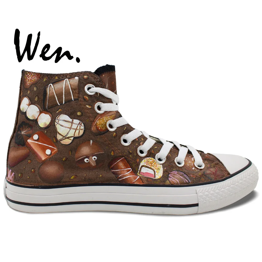 

Wen Original Hand Painted Canvas Shoes Chocolate Men Women's High Top Canvas Sneakers Birthday Presents Valentine's Gift