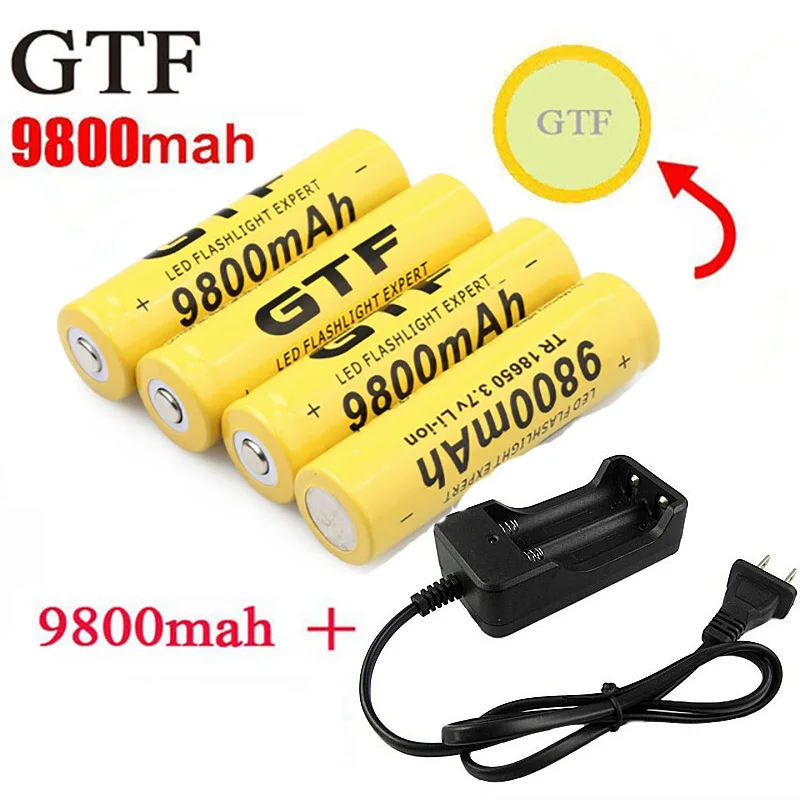 GTF 18650 батарея 9800 mAh 3 7 V литий ионная аккумуляторная для фонарика + США зарядное