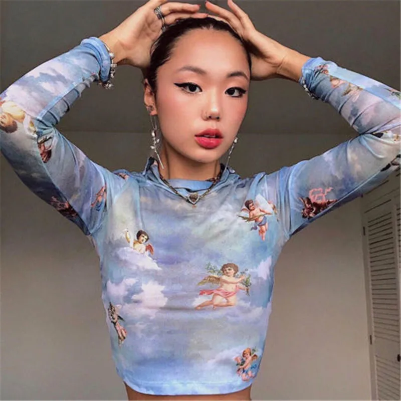 Модный сексуальный женский прозрачный сетчатый топ с длинными рукавами