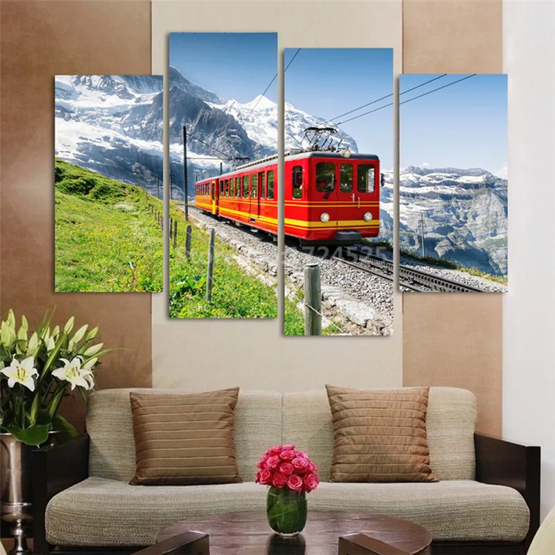 4 Piece Modern Canvas Painting Iceberg Under The Train Wall Art Home Decor Picture Paint on For Living Room Unframed | Дом и сад