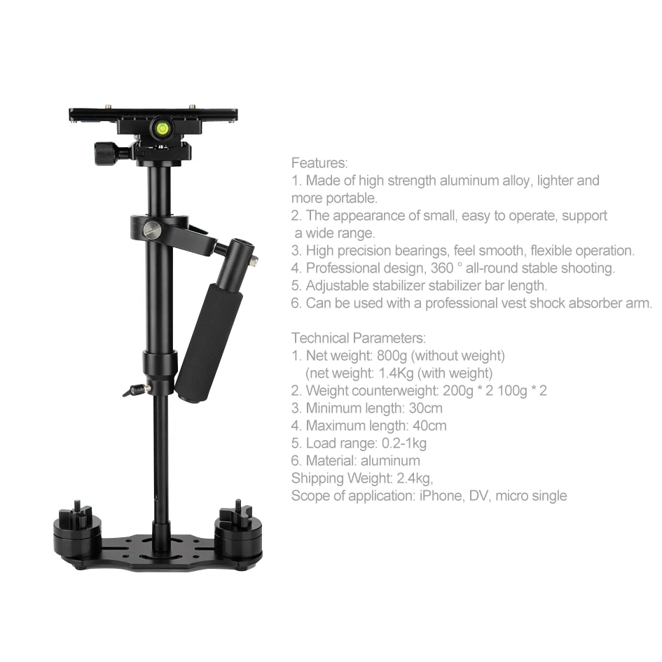 ALUMOTECH S40 Steadycam S-40 + Plus 1 3 кг 40 см алюминиевый ручной Стабилизатор Steadicam DSLR