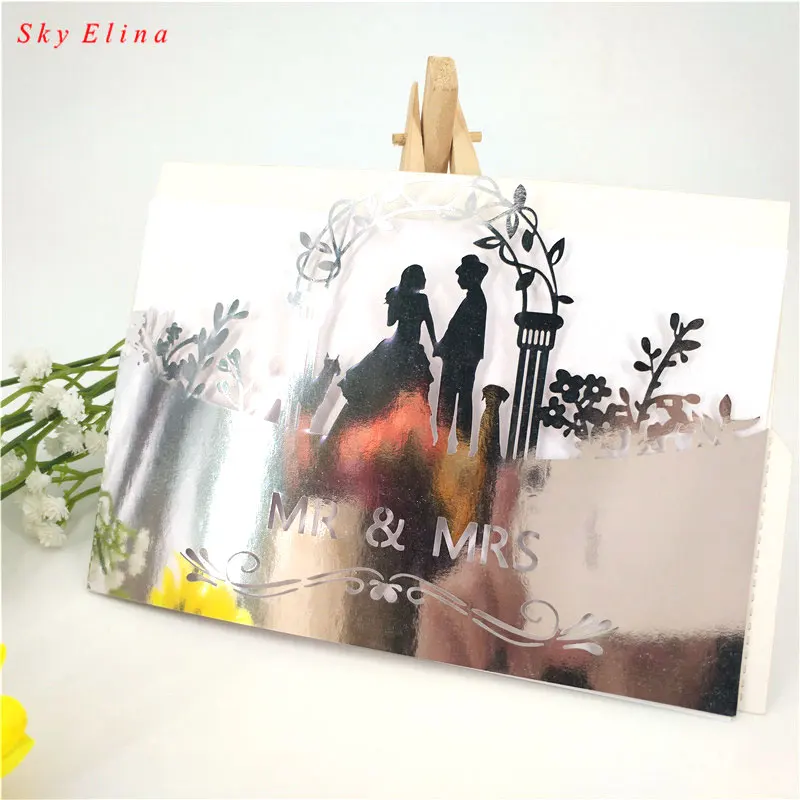 Лазерная резка свадебные пригласительные карты элегантный заказ с лентой