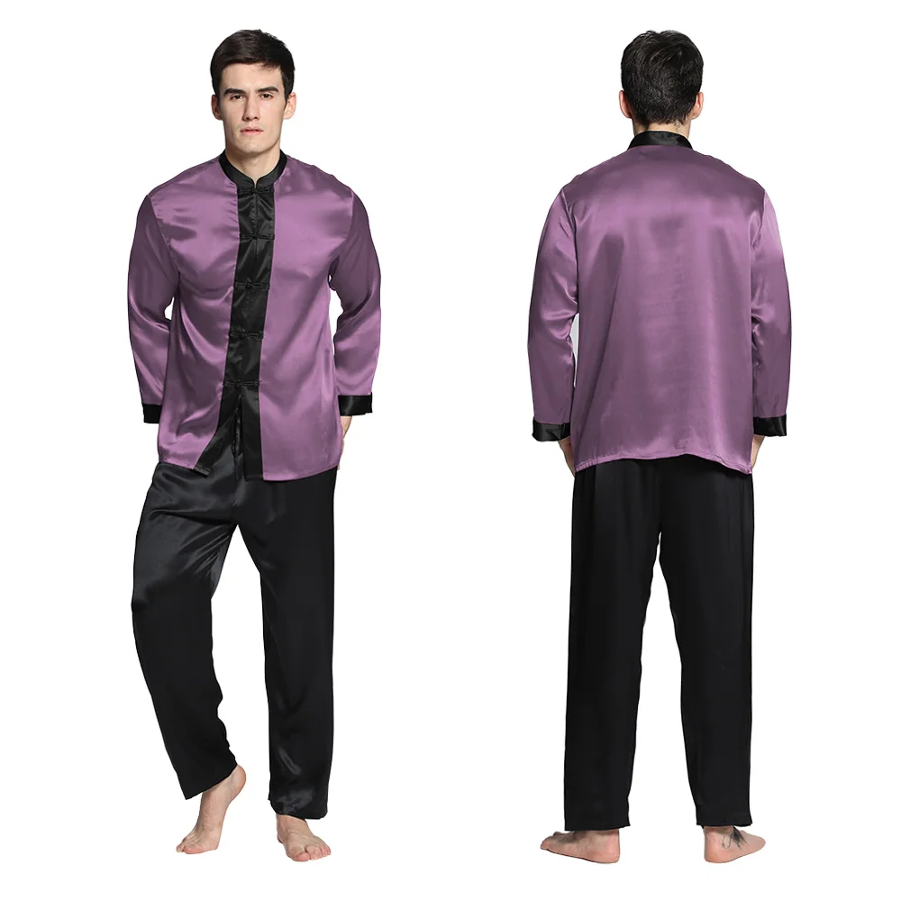 Violet LilySilk пижама мужская шелковые костюм белье установленные домашняя одежда для мужчин 22 Momme классический шелк натуральный - Цвет: Violet