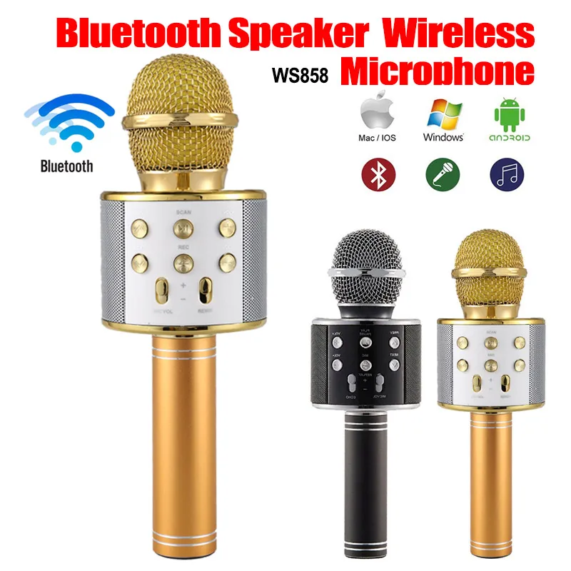 

Портативный беспроводной микрофон для караоке WS858, Bluetooth, радио, динамик, запись, KTV, музыкальный проигрыватель, микрофон для пения