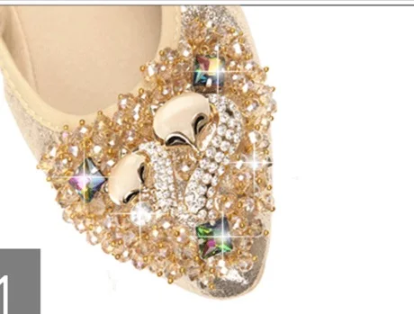 Женские свадебные туфли с кристаллами Цвет золотой серебряный танцевальные