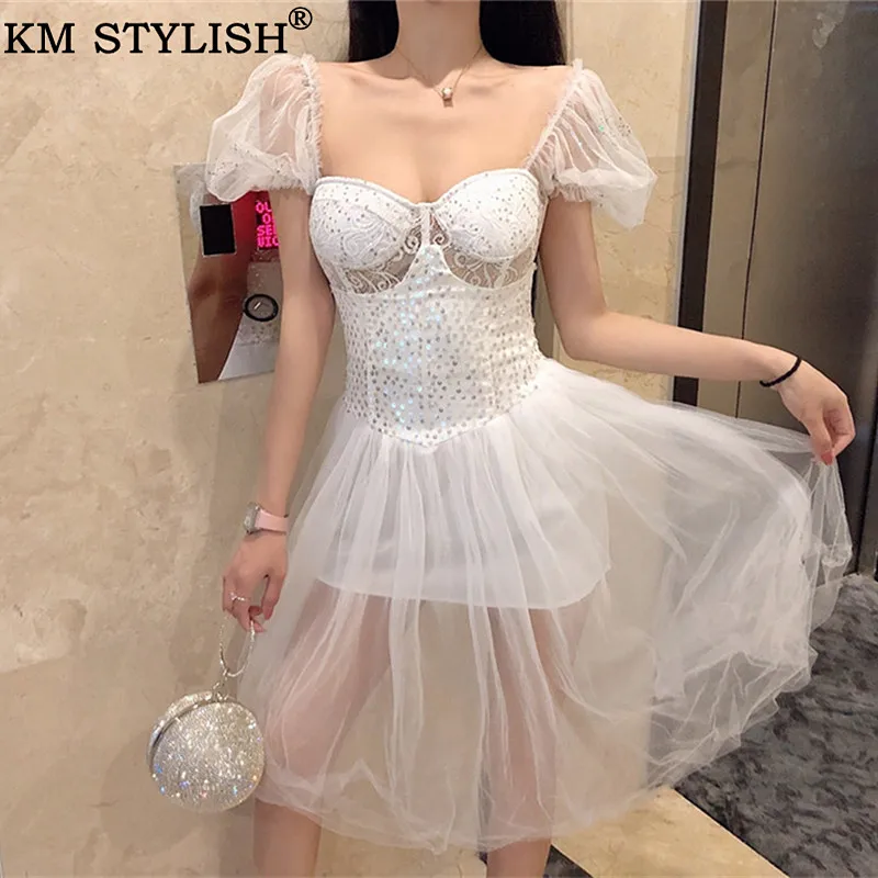 Женский костюм из двух предметов кружевной топ и газовая юбка с высокой талией