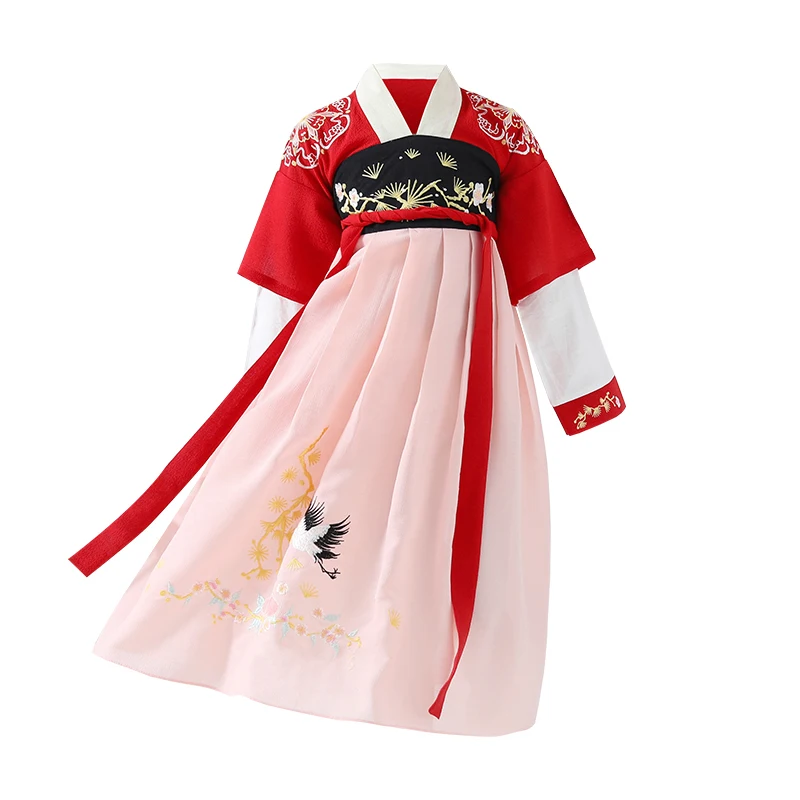 Старинный китайский костюм Hanfu и традиционная одежда для девочек детское летнее платье в китайском стиле народный танцевальный костюм DQL902