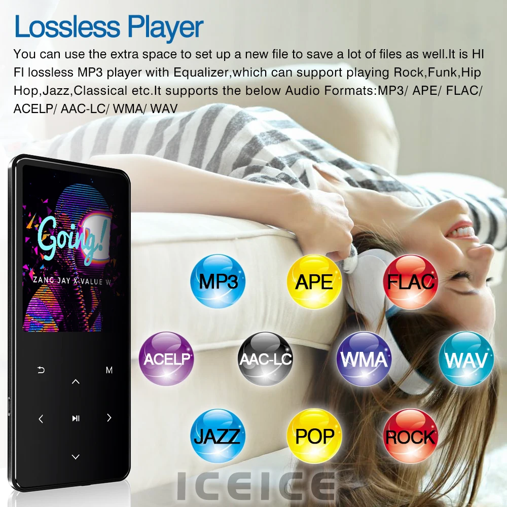 ICEICE MP4 плеер Bluetooth с динамиком MP3 MP4 музыкальный плеер Портативный MP 4 медиа Тонкий 2,4 дюймов сенсорные клавиши FM Радио Видео Hifi