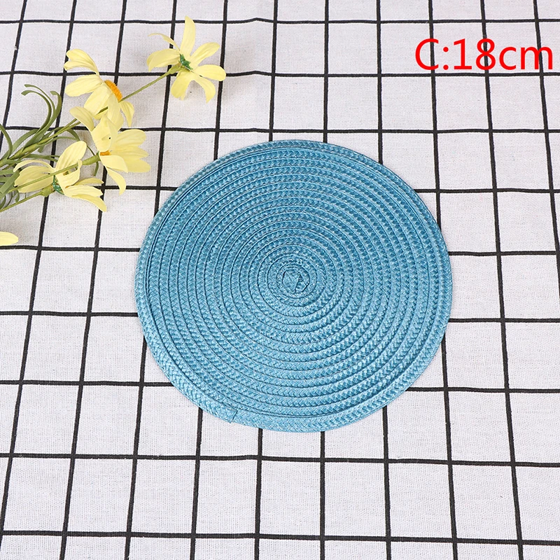 blue 18cm Простой стиль, круглые плетеные коврики для стола, столовая салфетка, Нескользящие, жаростойкие, подстилки, кухонные, вечерние, декоративные - Цвет: blue 18cm