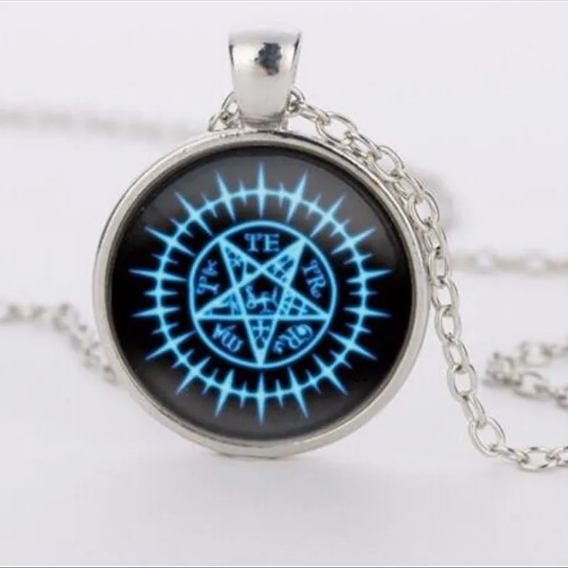 Черный кулон wiccan ожерелье воротник Wicca пентаграмма синий стеклянный кулон cristal colgante Wicca ошейник A-032 HZ1