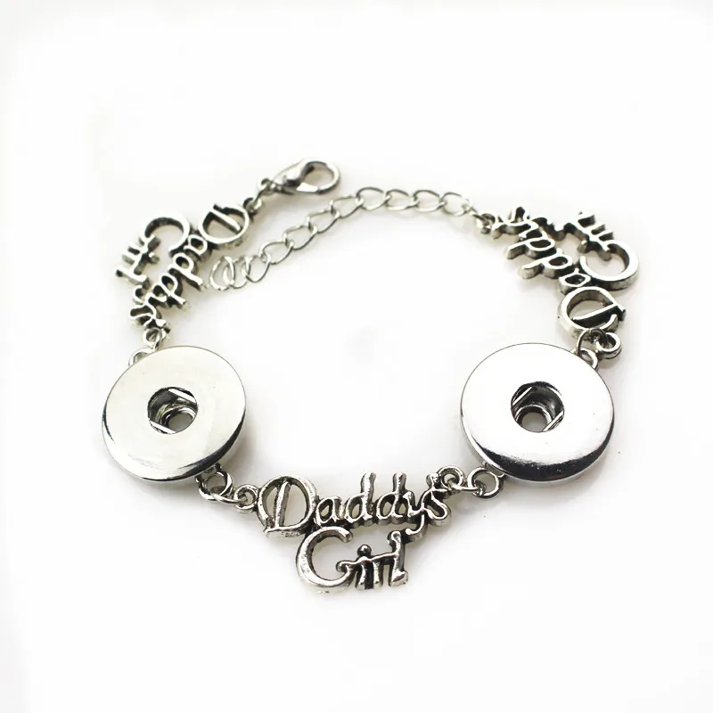 

New arrive 6pcs/lot silver daddy's girl snap bracelet fit 18mm interchangeable snap button charms diy jewelry