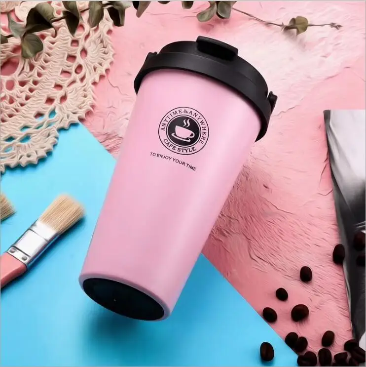 pink 500 мл Tumber кружка с крышкой Премиум путешествия кофе кружка из нержавеющей стали Термос стакан чашки Термос термо бутылка падения - Цвет: pink