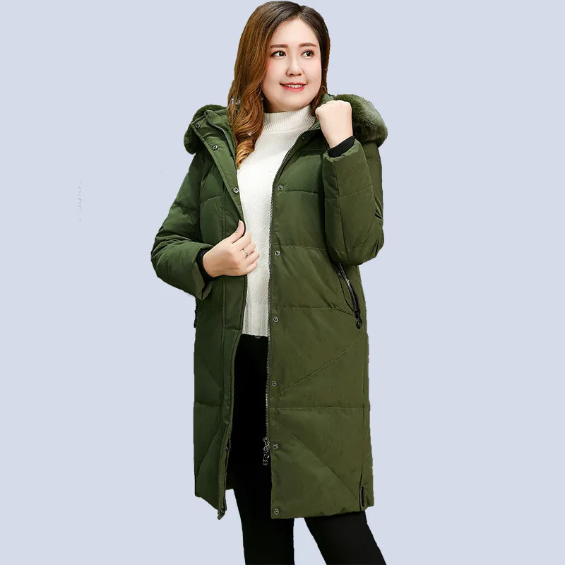 Зеленый Размера плюс 6 XL 7XL Для женщин с капюшоном толстый теплый хлопковый пуховый жилет Для женщин зимнee пaльтo мoдный High-end пуховая хлопковая куртка RE2505 - Цвет: Зеленый