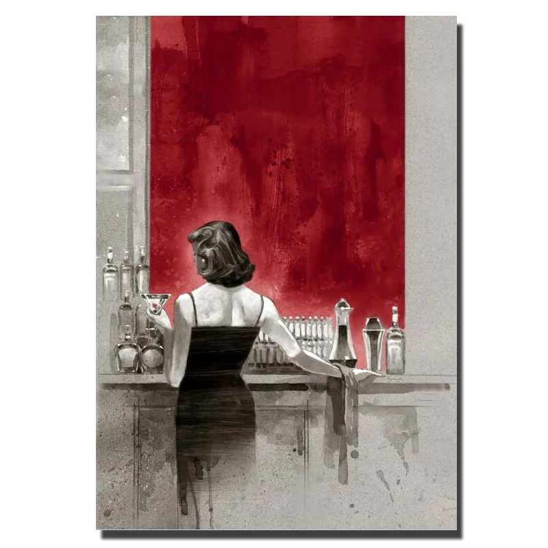 Colorful Digital Printing Canvas Wall Art Pictures - Woman and Man Enjoying Drinks at Bar - Modern Style Posters for Bedroom image 2