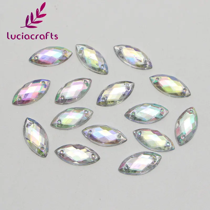 C1 Clear AB Lucia crafts 7*15 мм пришивные стразы кристалл акриловые камни две бусины с отверстиями DIY для одежды/сумки 50 шт./лот D1110 - Цвет: C1 Clear AB