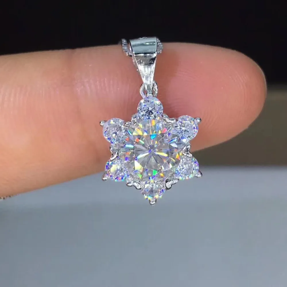 1ct карат муассант кулон ожерелье Снежинка 7 мм Moissanite S925 чистое серебро Платиновое