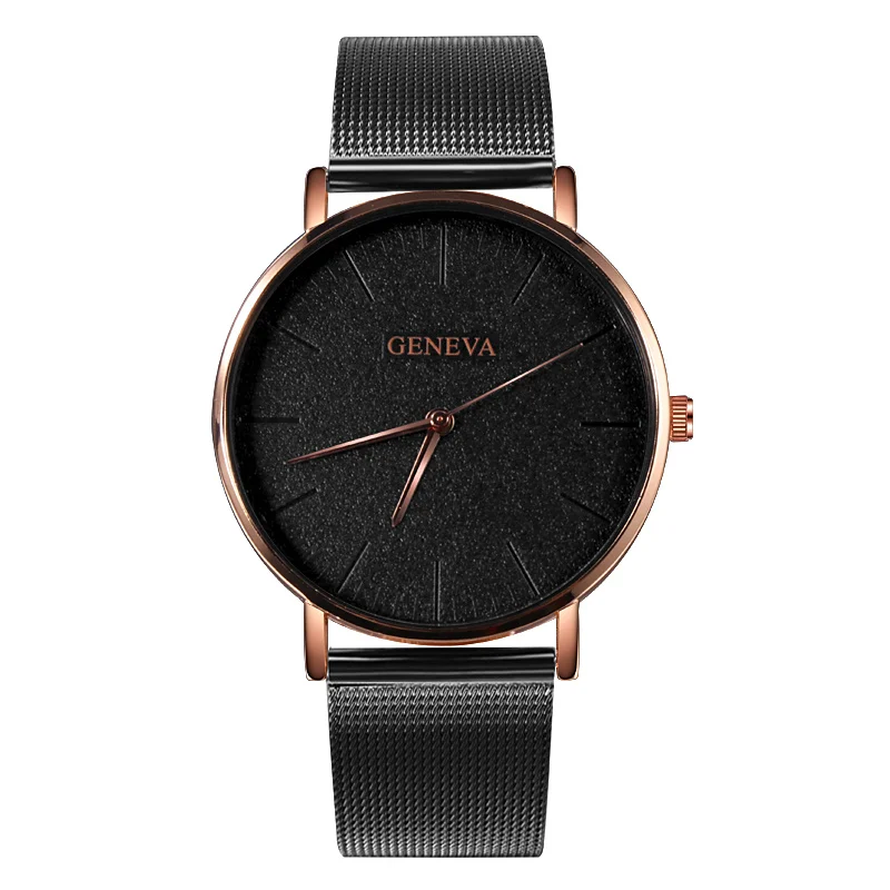 Black Rose Gold reloj mujer Geneva Top Brand Women Watches Luxury Slim Rose Gold Wristwatch Fashion Steel Mesh Strap Ladies Watch relogio femino - Цвет: Black Rose Gold