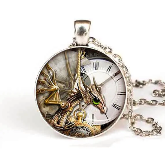 Стимпанк Alice in Wonderland часы с динозавром ожерелье кулон подарок для женщин и мужчин