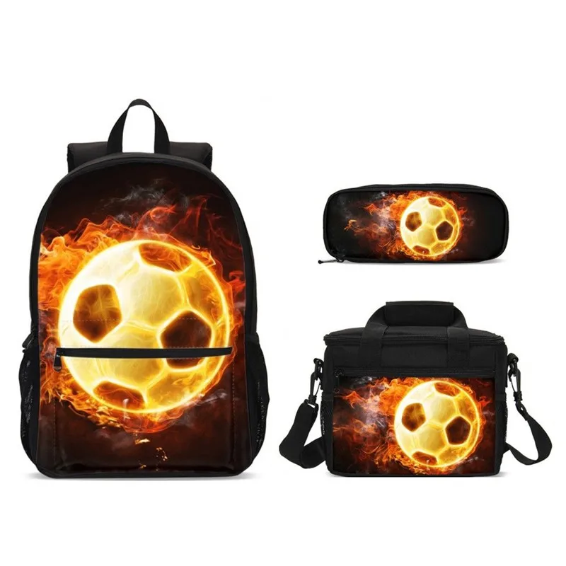 

3Pcs/Set Portfolio School Bags For Boys Girls Cool Fire Football 3D Printing Backpacks Bookbag Satchel Rucksack Mochila Escolar