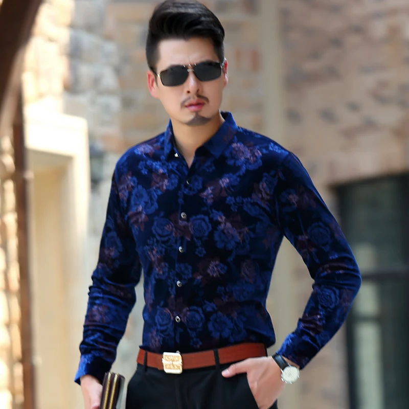 Высококачественная Мужская рубашка с цветочным принтом на осень и зиму Золотое