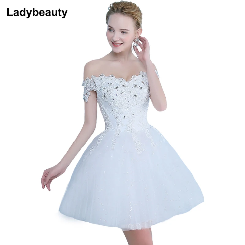 Vestido De Noiva Короткое свадебное платье с открытыми плечами Хрустальное бальное платье кружевное платье модное романтическое Короткое свадебное платье
