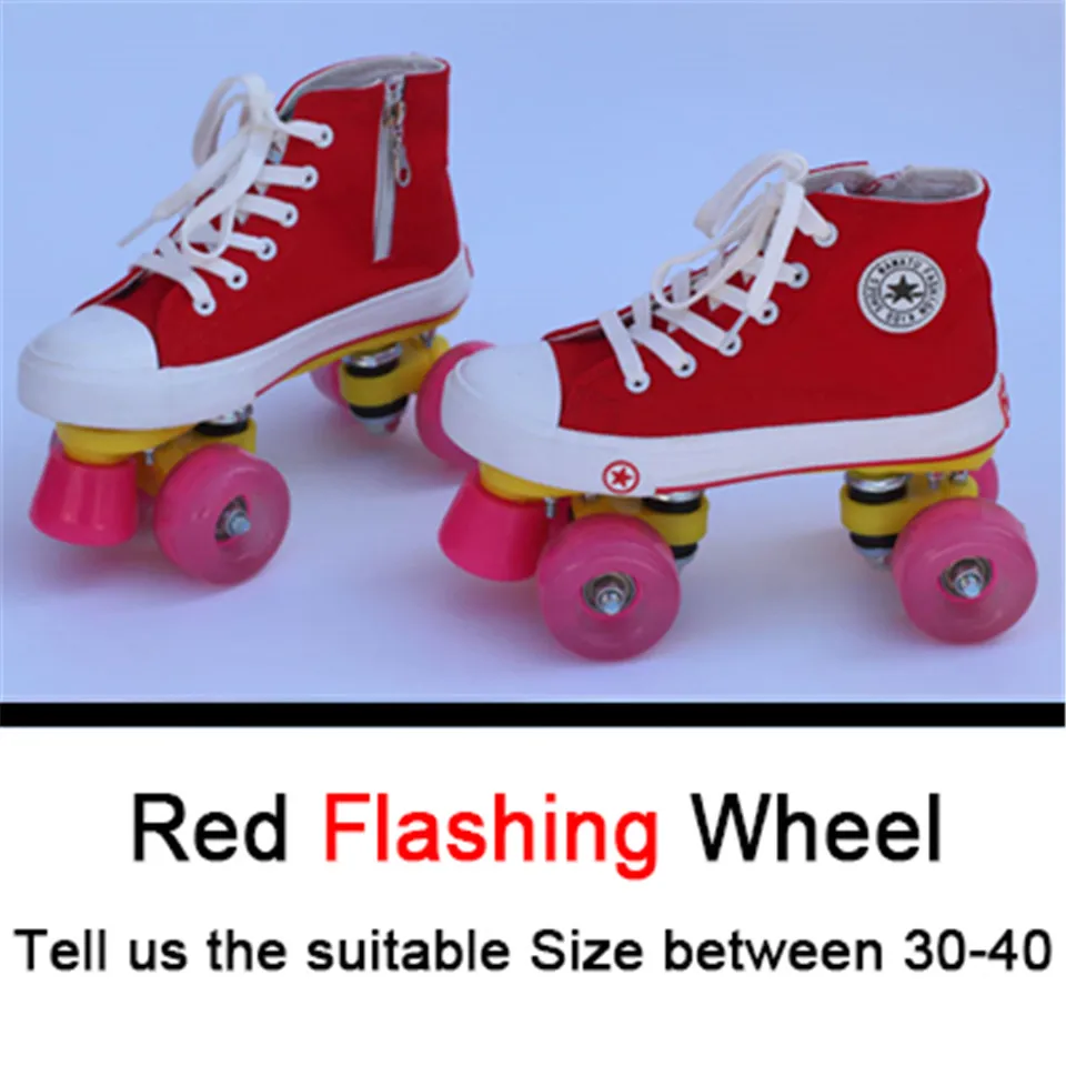 red flashing wheel Профессиональные детские двойные роликовые коньки холщовые одноцветные скейт обувь для детей две линии мигающие колеса Patines унисекс Adulto IB101 - Цвет: red flashing wheel