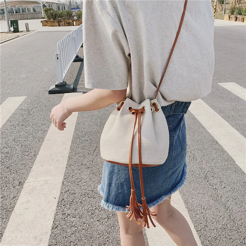 Для женщин сумка модные однотонные цвет плеча Tote Drawstring ведро bolso mujer torebka damska шоппер sac основной femme