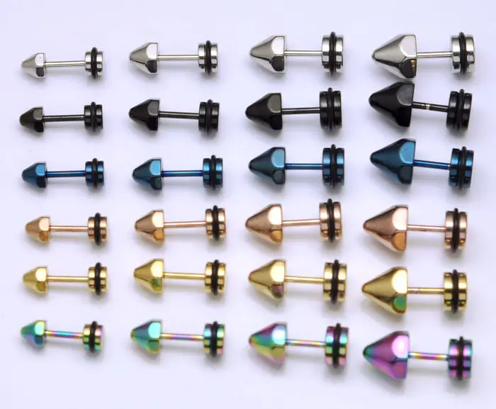 

Hexagonal titanium taper stud earring heterochrosis Men boys punk stud earring earrings 2239