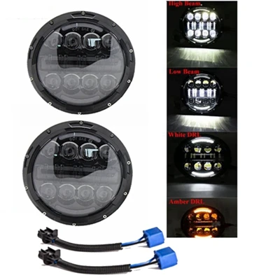 7 дюймовый круглый светодиодный фар головного света для Jeep Wrangler JK Hummer H1 H2 Lada 4x4 urban Niva фары дальнего света с двойной луч - Цвет: Black 80w