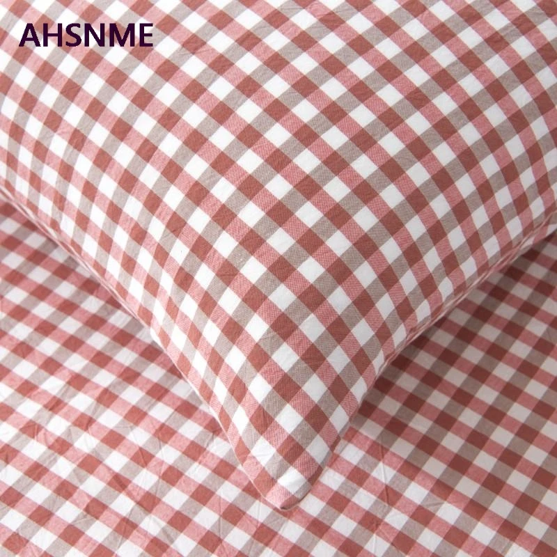 AHSNME/ хлопковые простыни, очень мягкие, красивые, летние, простые, розовые+ белые, клетчатые простыни, 90x200/120x200/180x200 см